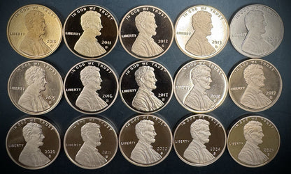 2010-2025 S Lincoln Shield Cent GEM PROOF 15 Coin CONSECUTIVE Years Lot Set0