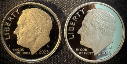 2025-S 99.9% SILVER And Clad PROOF Roosevelt Dime 10C .999 Fine Lot Of 2 Coins0