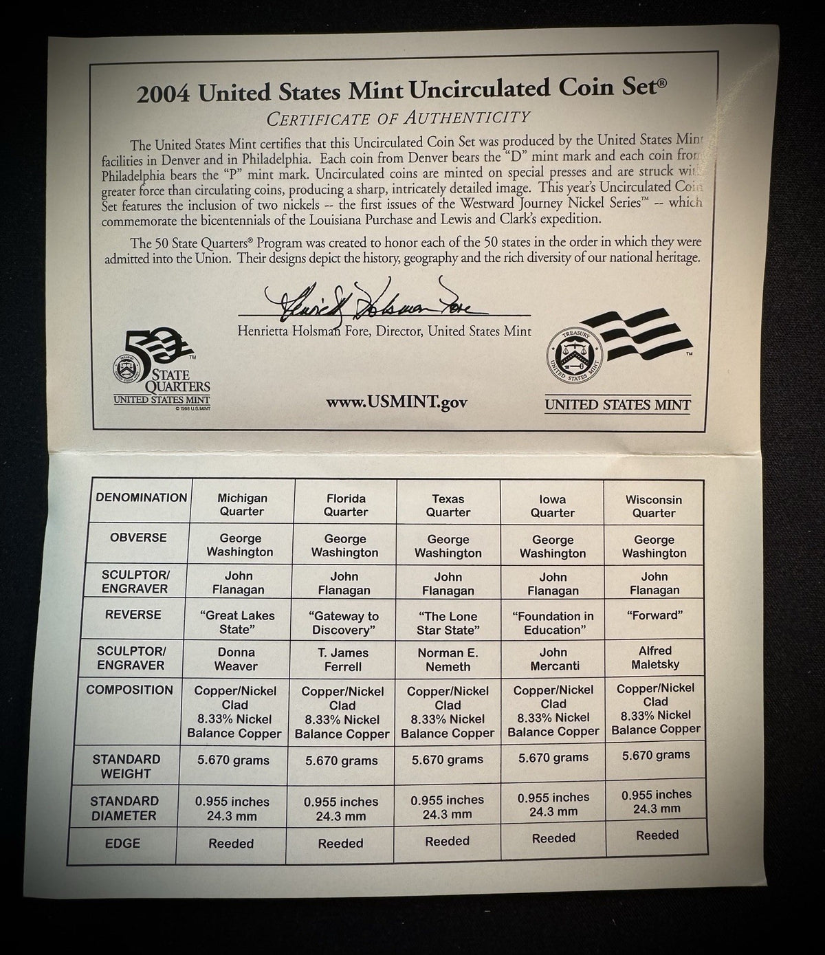 2004 P D Uncirculated Coin Set US Mint Original Government Packaging OGP & COA6