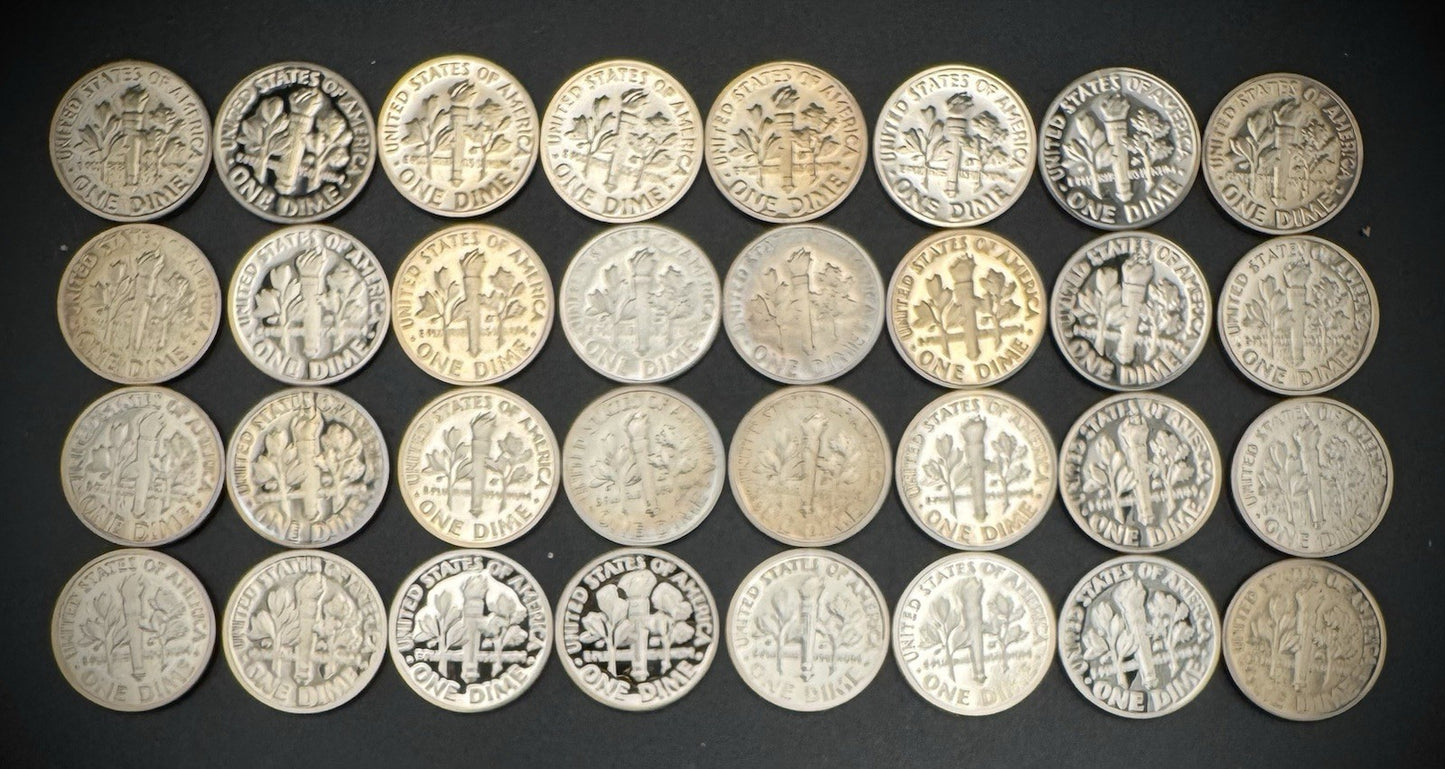 1968-1999 S Roosevelt Dime GEM PROOF Clad 32 Coin 20th Century Collection Set3