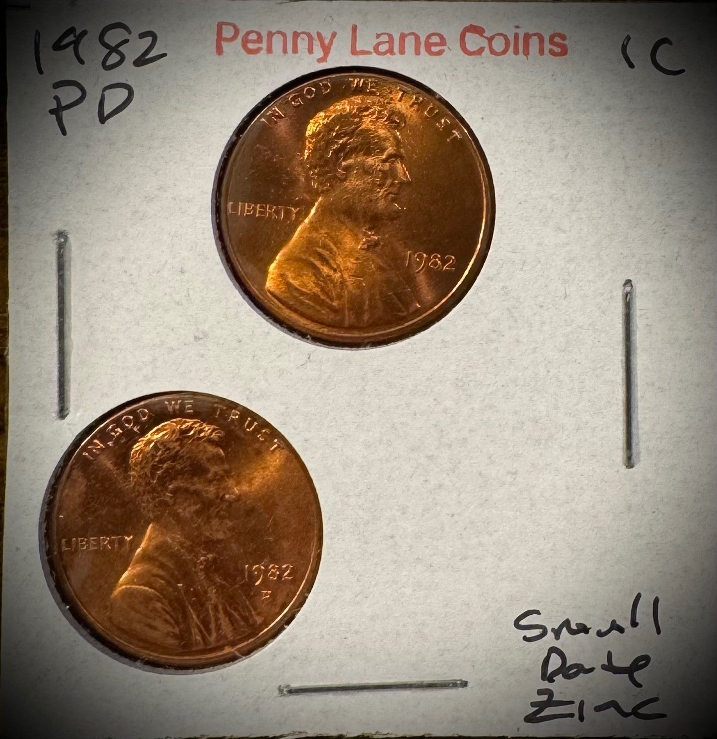 1982 Lincoln Memorial Cent P D Uncirculated SMALL DATE Zinc BU 2 Coin Set0