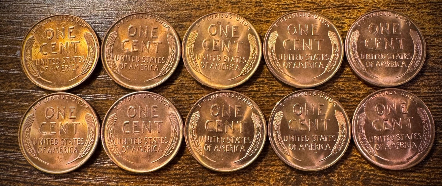 1936 Lincoln Wheat Cent Brilliant Uncirculated Red Lot Of 10 Coins5