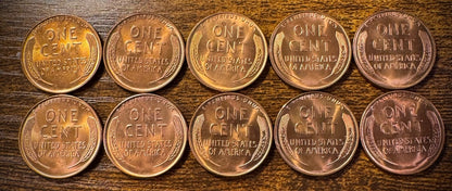 1936 Lincoln Wheat Cent Brilliant Uncirculated Red Lot Of 10 Coins5