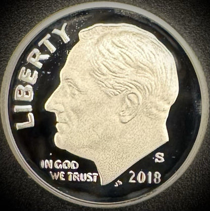 2018-S 90% SILVER GEM PROOF Roosevelt Dime 10C .900 Fine DEEP ULTRA CAMEO0