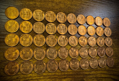 1939 Lincoln Wheat Cent GEM RED LUSTROUS Uncirculated Roll Of 50 Coins5