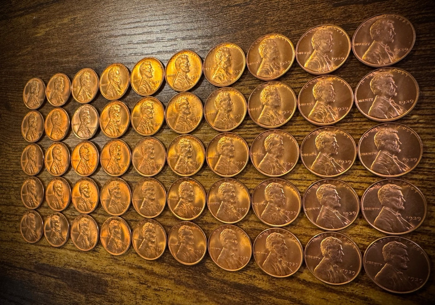 1939 Lincoln Wheat Cent GEM RED LUSTROUS Uncirculated Roll Of 50 Coins1