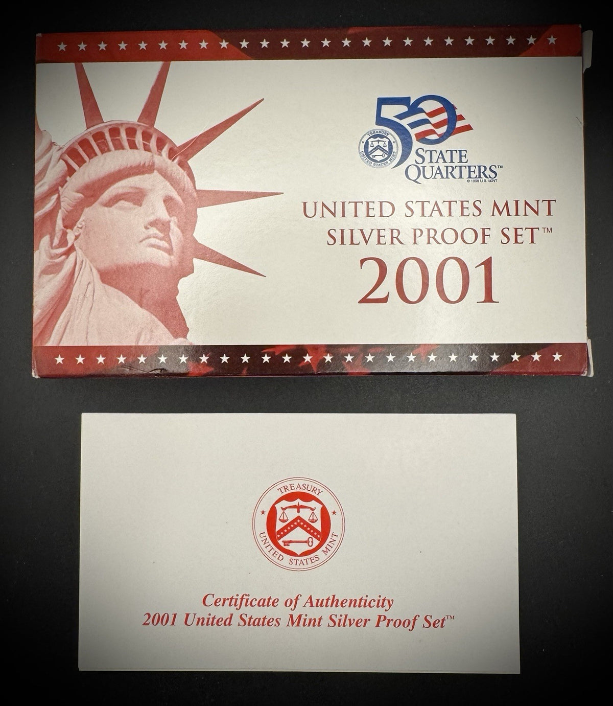 2001-S 90% SILVER America the Beautiful PROOF Quarter Set w 2001 US MINT Box COA3