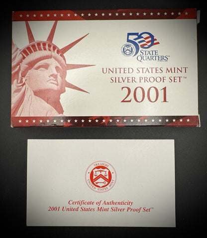 2001-S 90% SILVER America the Beautiful PROOF Quarter Set w 2001 US MINT Box COA3