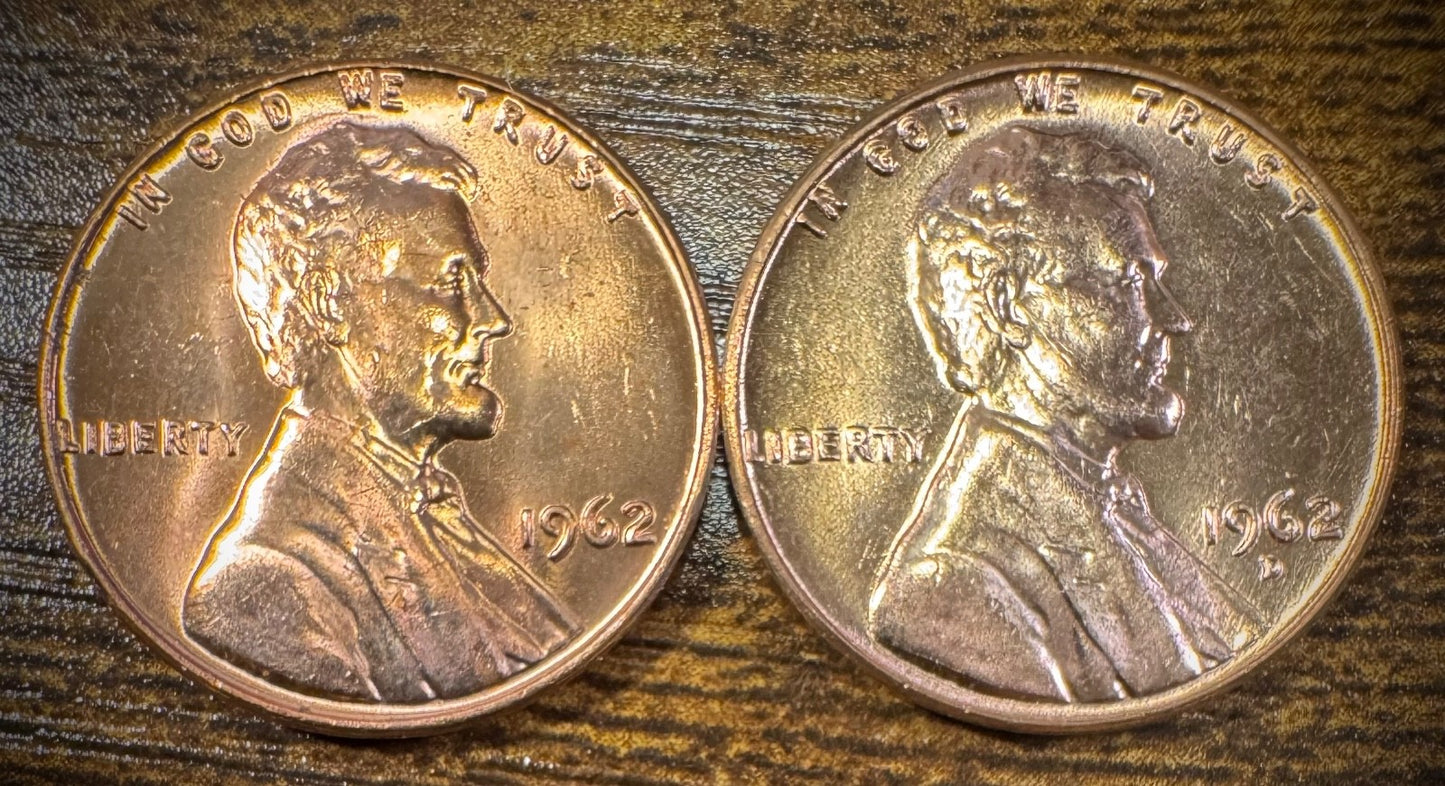1962 P & D Lincoln Memorial Cent BU 2 Coin Set From Original Rolls0