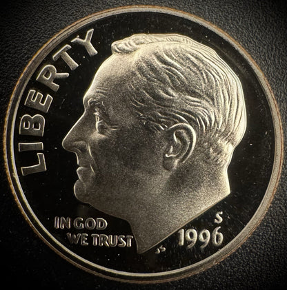 1996-S GEM PROOF Roosevelt Dime 10C Clad DEEP CAMEO Coin From US Mint Proof Set0