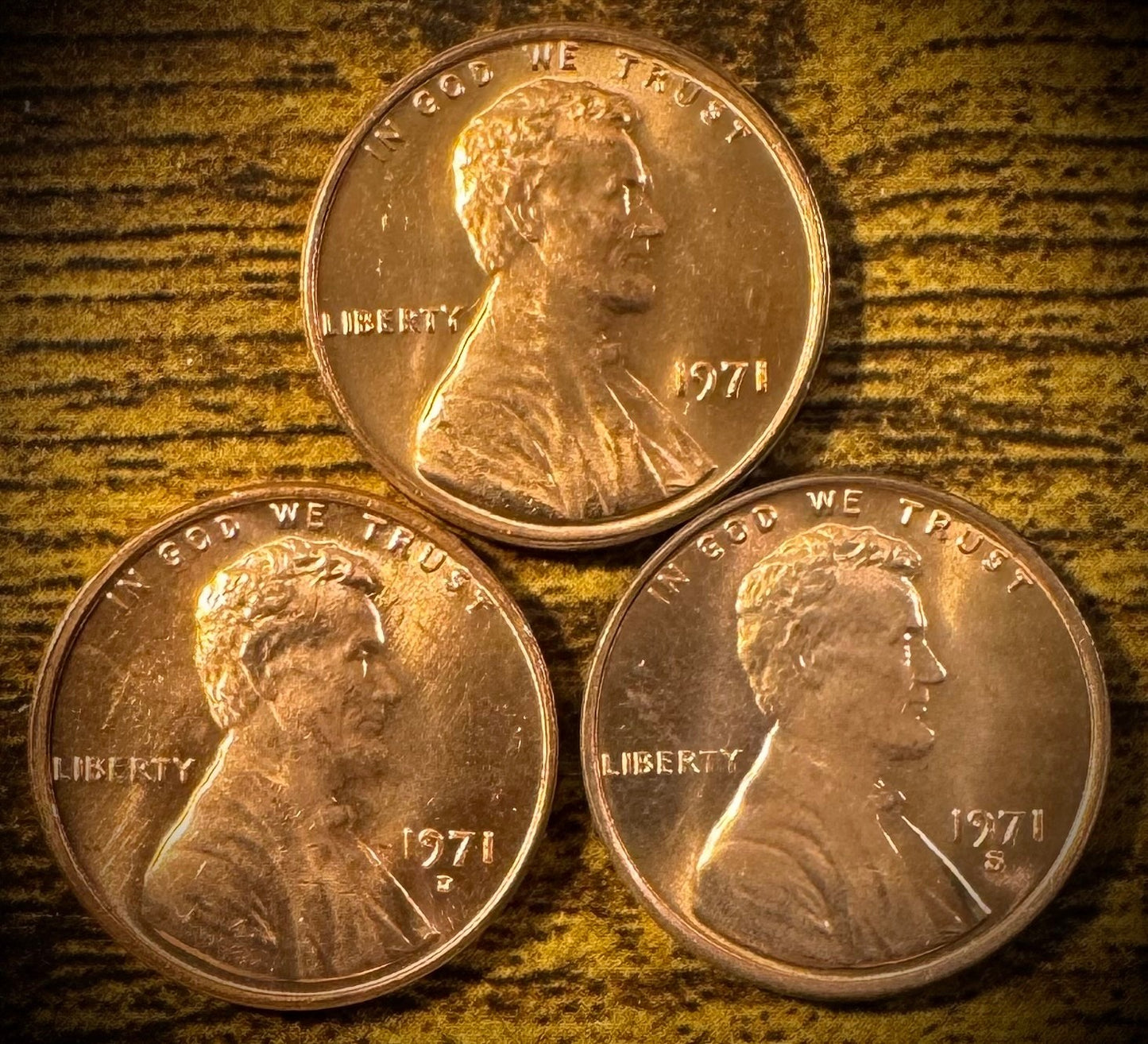 1971 Lincoln Memorial Cent P D S Uncirculated 3 Coin Lot From Original Rolls0