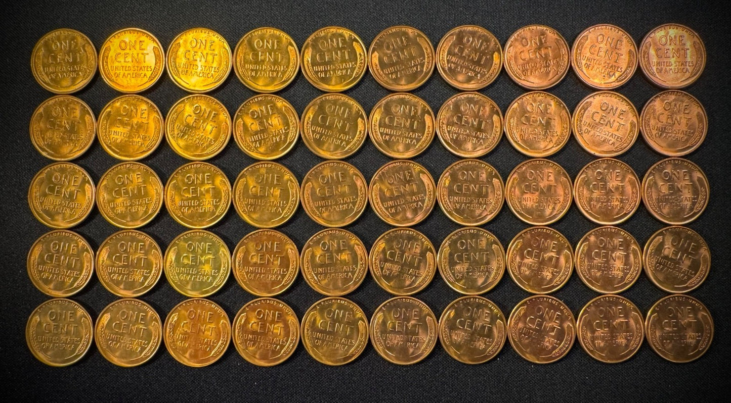 1955-S Lincoln Wheat Cent Penny RED LUSTROUS Uncirculated Roll Of 50 Coins4