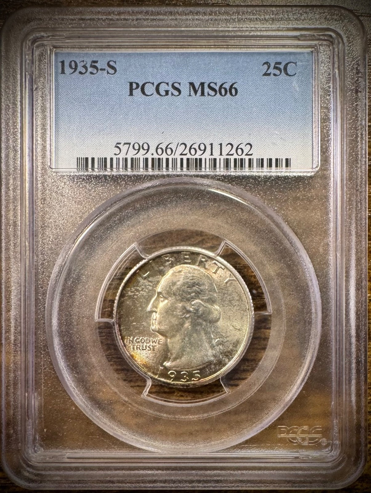 1935-S Washington Quarter PCGS MS66 RAINBOW TONED GEM BU Brilliant Uncirculated0