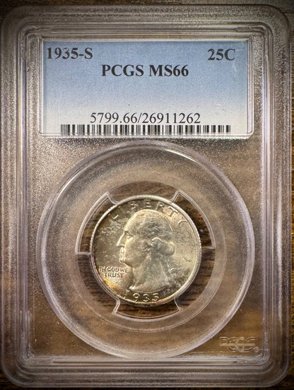 1935-S Washington Quarter PCGS MS66 RAINBOW TONED GEM BU Brilliant Uncirculated0