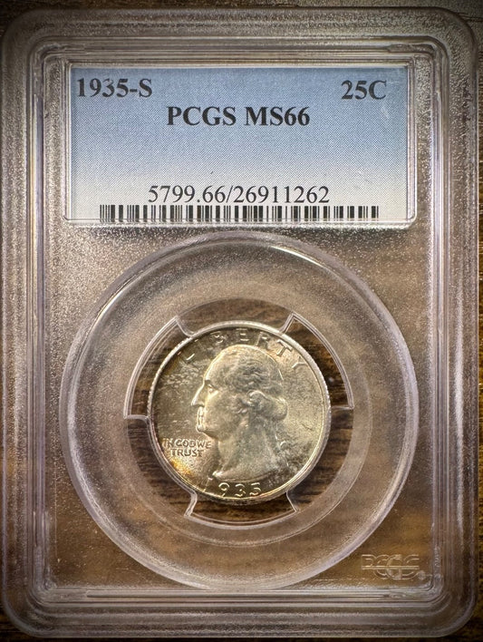 1935-S Washington Quarter PCGS MS66 RAINBOW TONED GEM BU Brilliant Uncirculated0