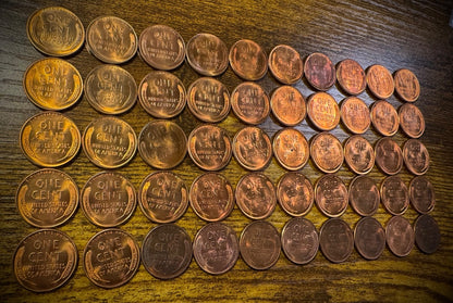 1949-D Lincoln Wheat Cent Penny Red Lustrous BU Uncirculated Roll Of 50 Coins5