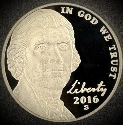 2016-S Jefferson Nickel GEM PROOF DEEP ULTRA CAMEO Coin From US Mint Proof Set0