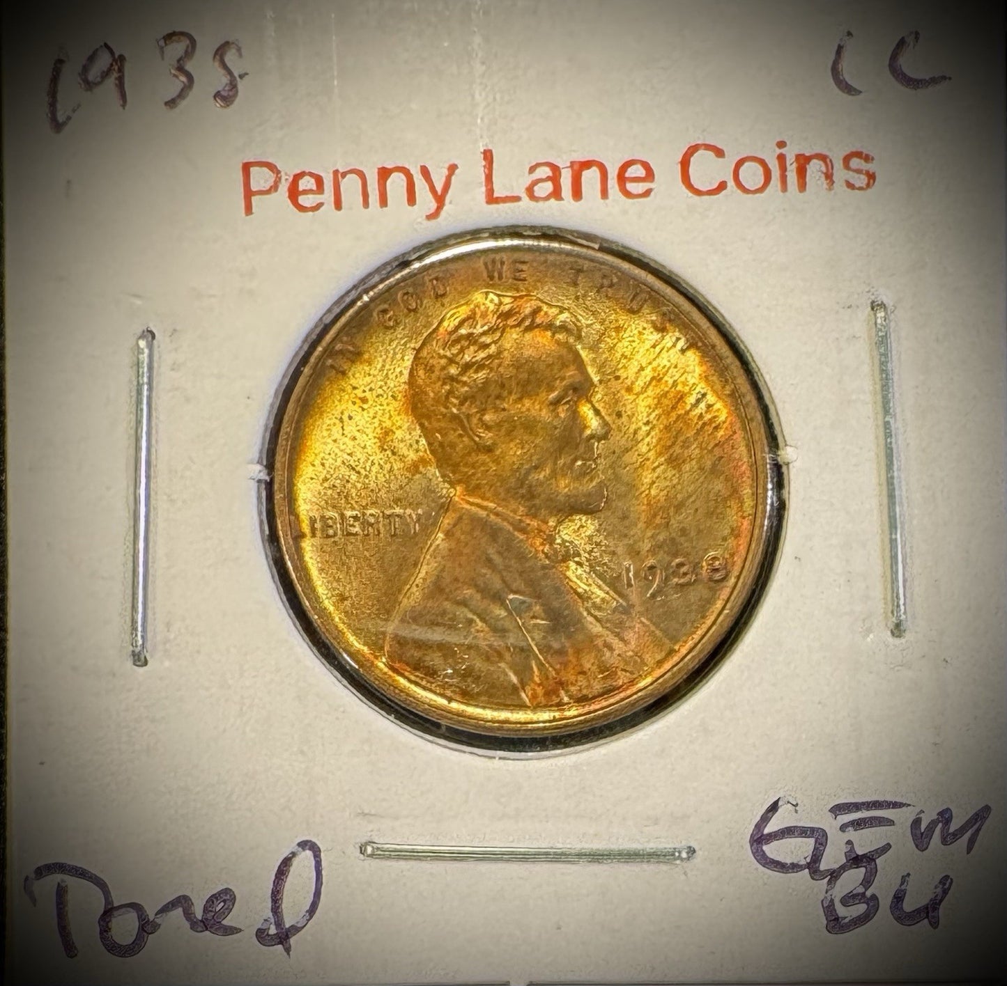 1938 Lincoln Wheat Cent Brilliant Uncirculated TONED BEAUTY0