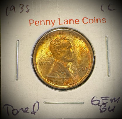 1938 Lincoln Wheat Cent Brilliant Uncirculated TONED BEAUTY0