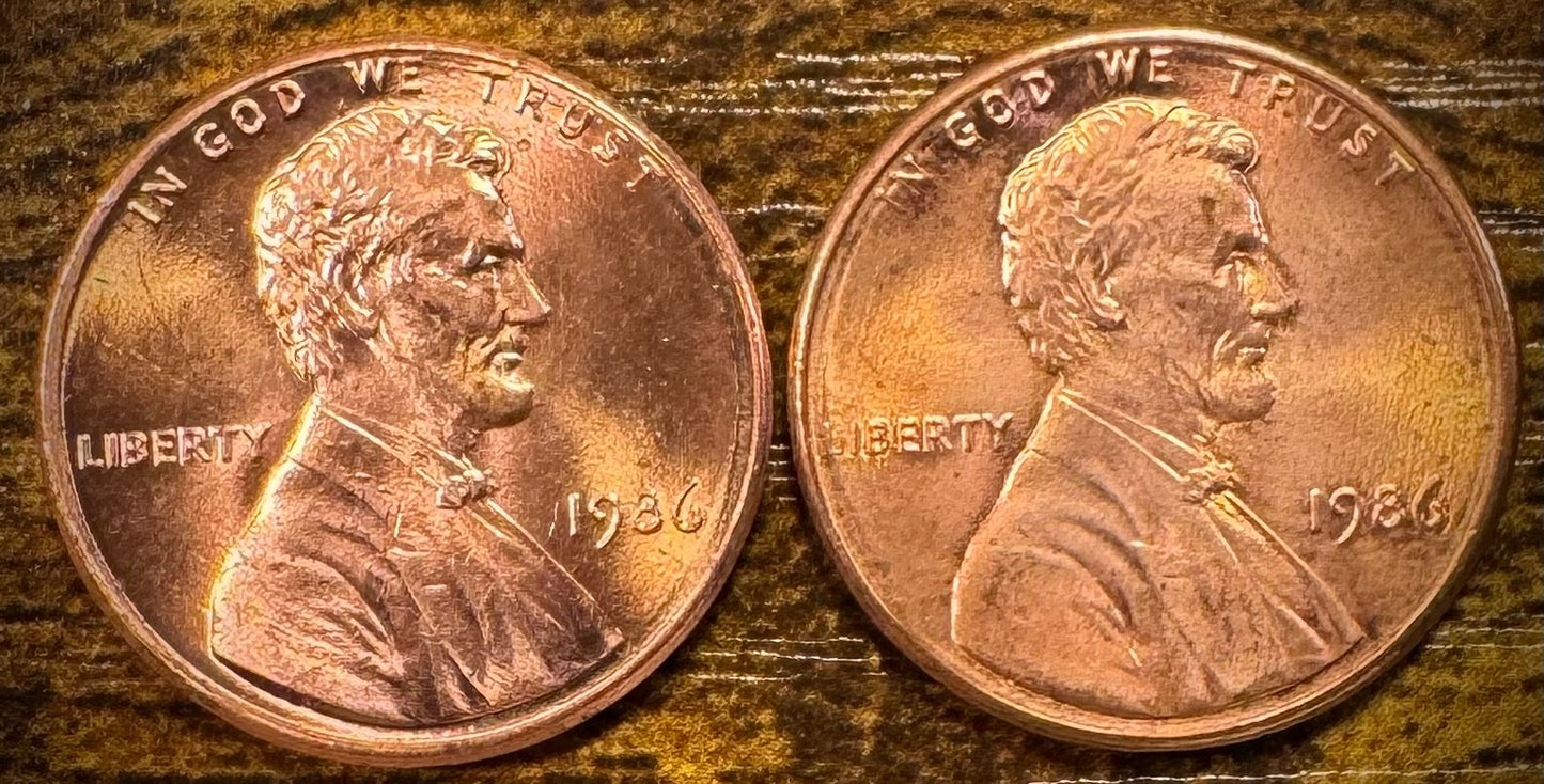 1986 P & D Lincoln Memorial Cent BU 2 Coin Set From Original Rolls0