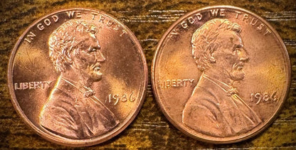 1986 P & D Lincoln Memorial Cent BU 2 Coin Set From Original Rolls0