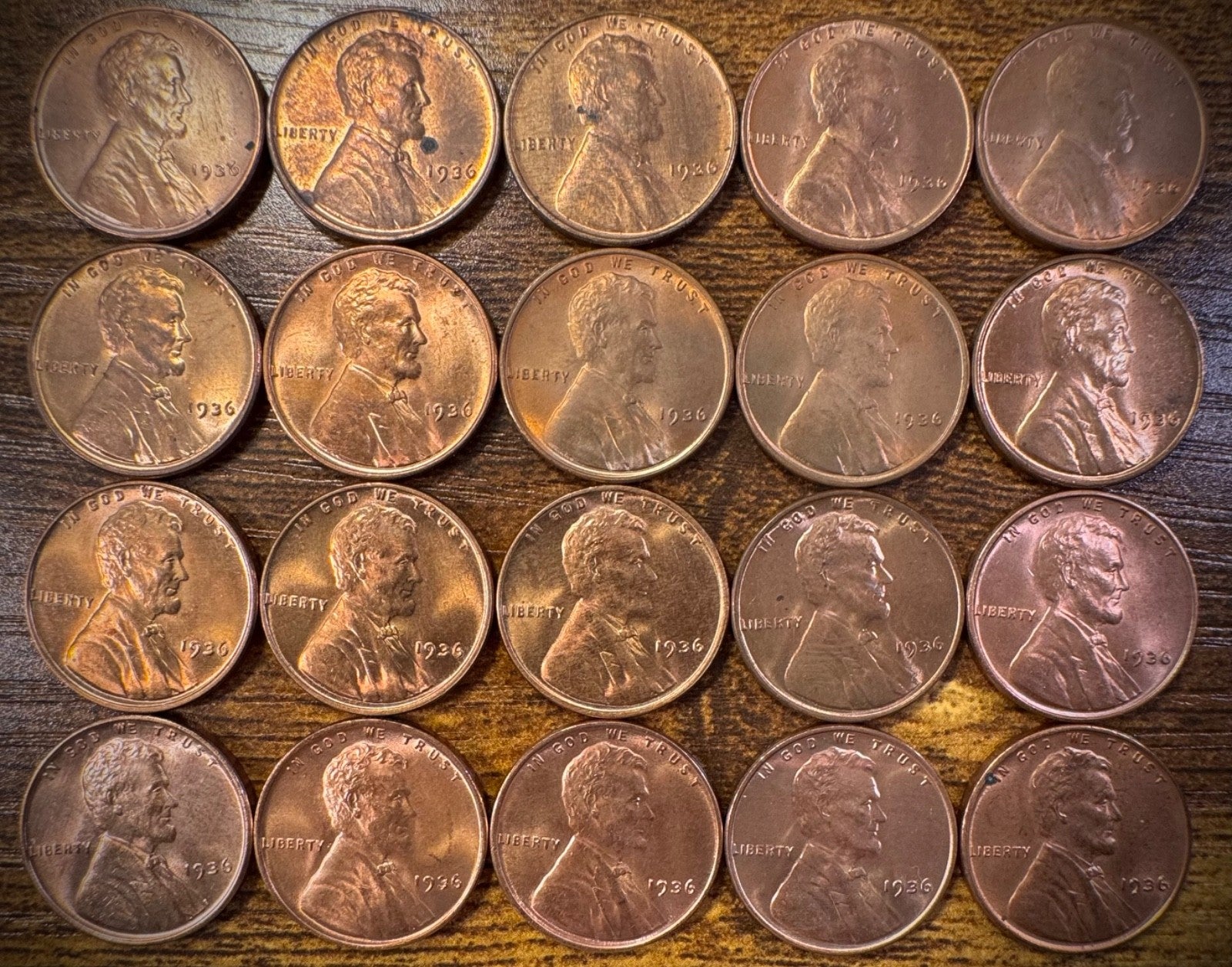 1936 Lincoln Wheat Cent Brilliant Uncirculated And Uncirculated Lot Of 20 Coins0