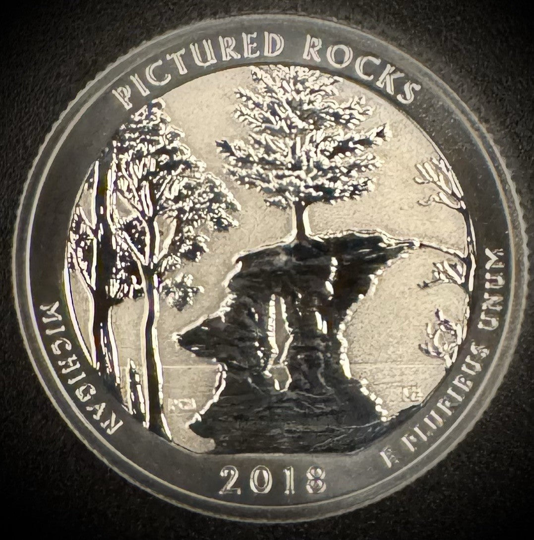 2018-S GEM REVERSE PROOF ATB Pictured Rocks 90% SILVER Quarter DEEP CAMEO0