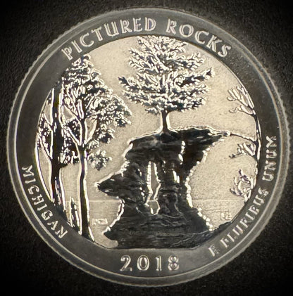 2018-S GEM REVERSE PROOF ATB Pictured Rocks 90% SILVER Quarter DEEP CAMEO0