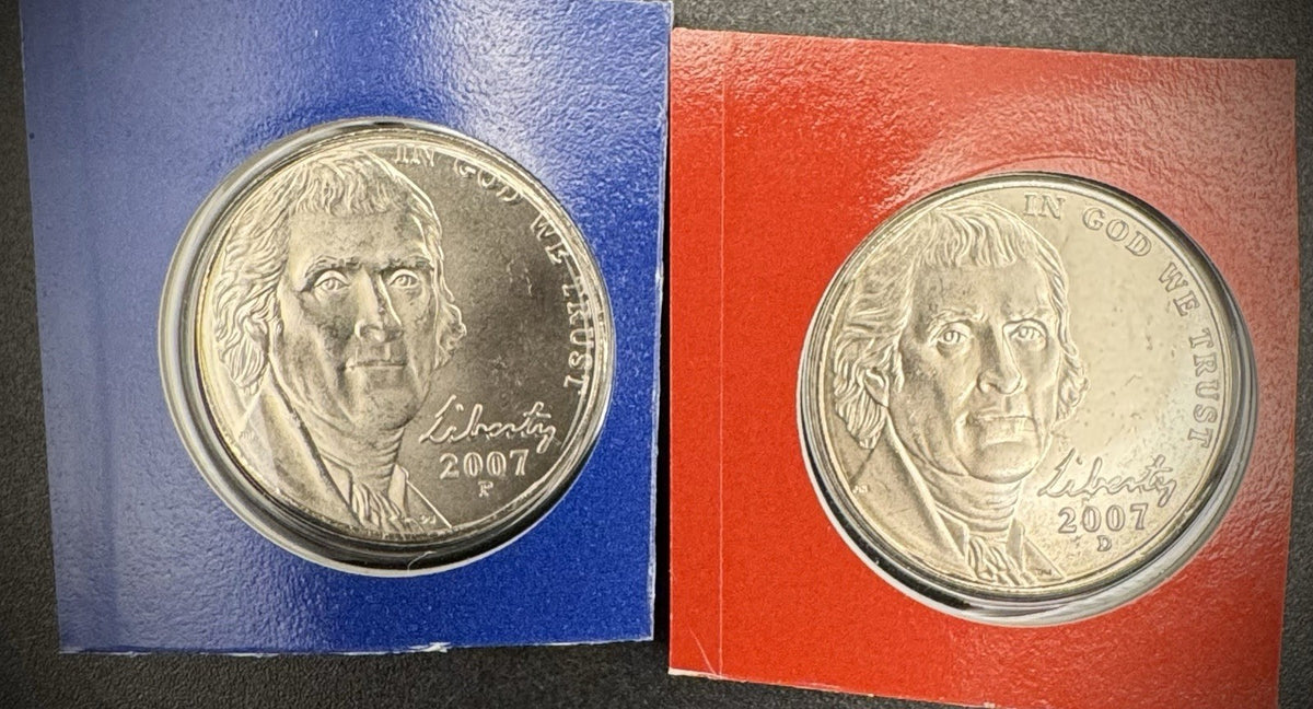 2007 P D Satin Finish Jefferson Nickel 2 Coin Lot From US Mint Uncirculated Set0