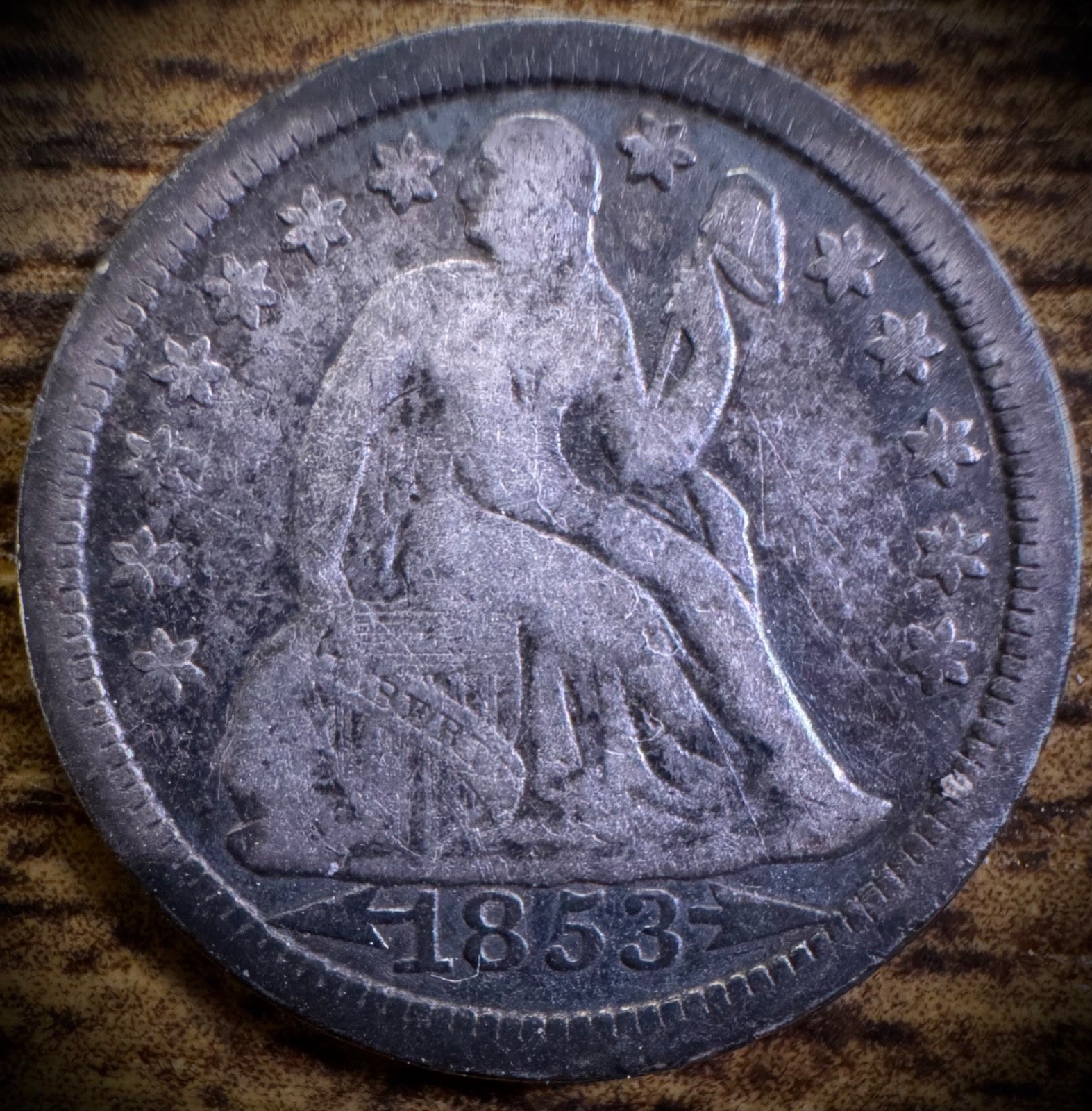1853 Seated Liberty Silver Dime With Arrows0
