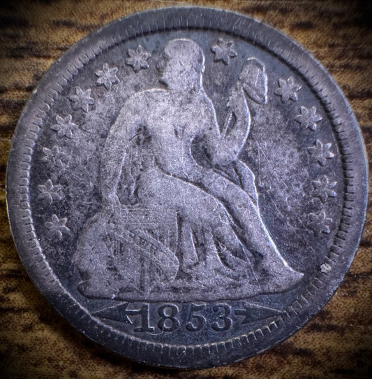 1853 Seated Liberty Silver Dime With Arrows0