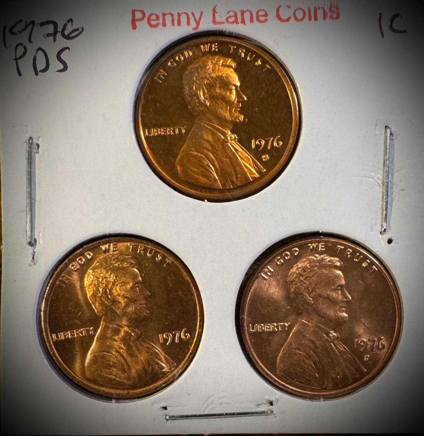 1976 P D S Lincoln Memorial Cent UNCIRCULATED + PROOF 3 Coin Lot US Bicentennial0