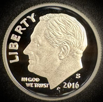 2016-S 90% SILVER GEM PROOF Roosevelt Dime 10C .900 Fine DEEP ULTRA CAMEO8