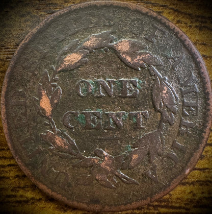 1837 Large Cent Coronet Head Matron Style Plain Cord Medium Letters #21