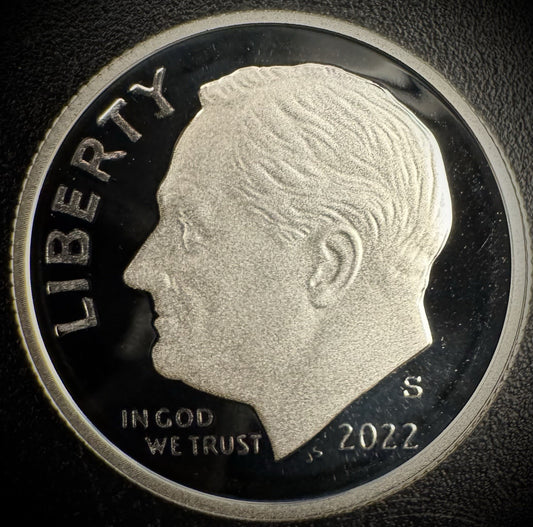2022-S 99.9% SILVER PROOF Roosevelt Dime .999 Fine DEEP ULTRA CAMEO Coin0