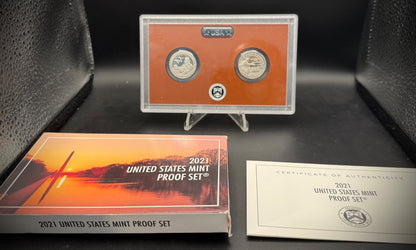 2021-S Washington Quarter GEM PROOF Clad 2 Coin Set w 2021 US MINT Box COA0