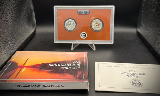 2021-S Washington Quarter GEM PROOF Clad 2 Coin Set w 2021 US MINT Box COA0