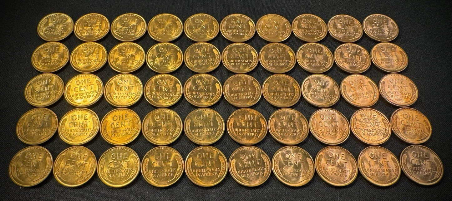 1955-S Lincoln Wheat Cent Penny RED LUSTROUS Uncirculated Roll Of 50 Coins6