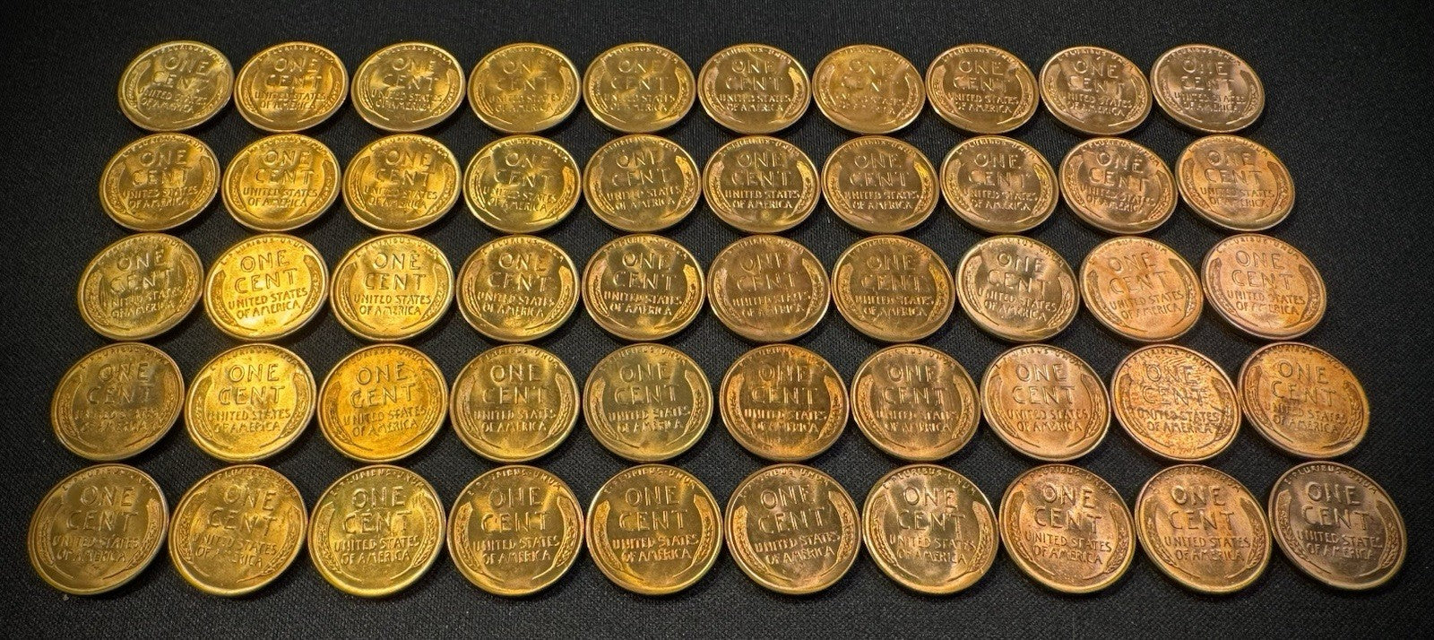 1955-S Lincoln Wheat Cent Penny RED LUSTROUS Uncirculated Roll Of 50 Coins6