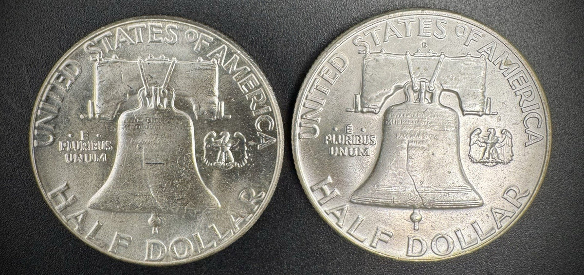 1963 P D Franklin Half Dollar BU Brilliant Uncirculated Lot of 2 90% Silver1