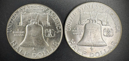1963 P D Franklin Half Dollar BU Brilliant Uncirculated Lot of 2 90% Silver1