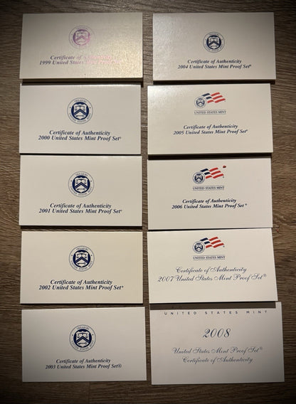 1999-2008 S COMPLETE 50 State Proof Quarter Set w US Mint PROOF Set Box & COA3