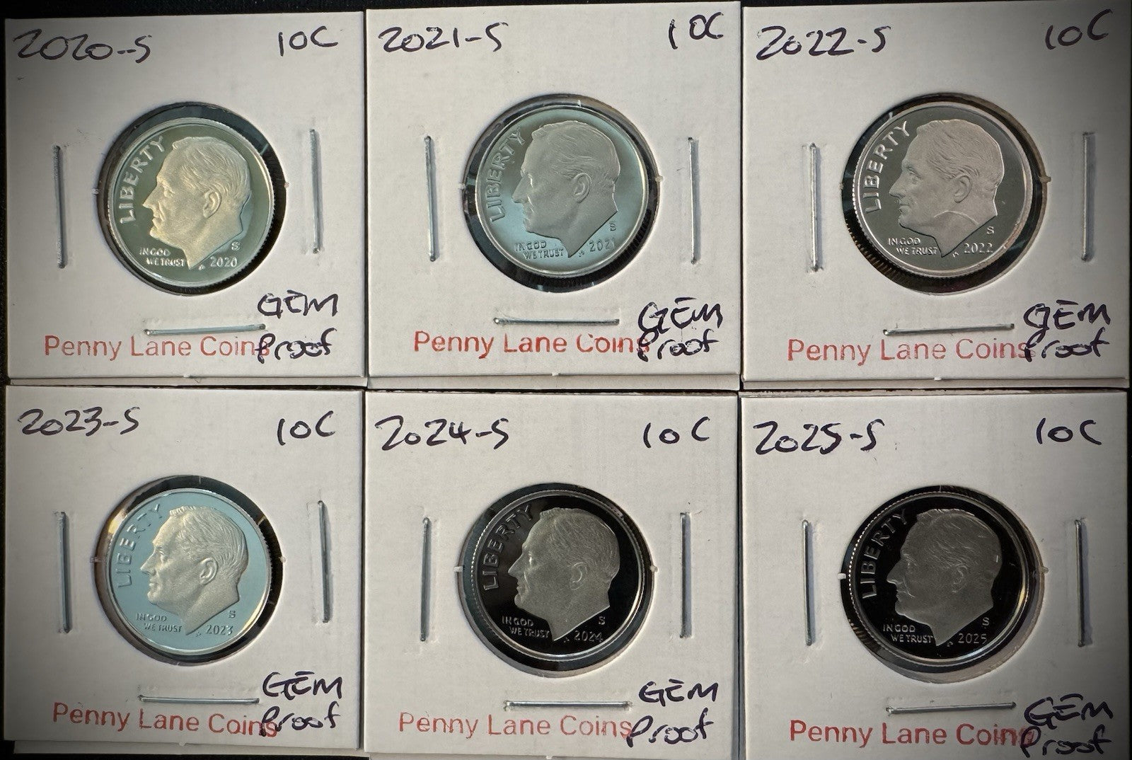 2020 2021 2022 2023 2024 2025 S GEM PROOF Roosevelt Dime 6 Coin Clad Set14