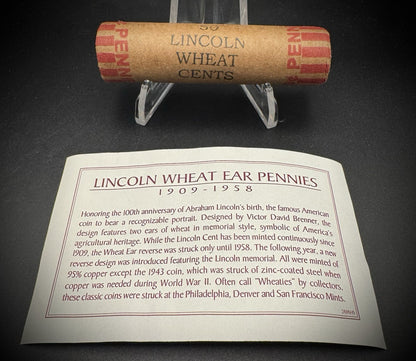 1909-1958 Wrapped Roll Of 50 Wheat Cents Pennies w Certificate Of Authenticity0