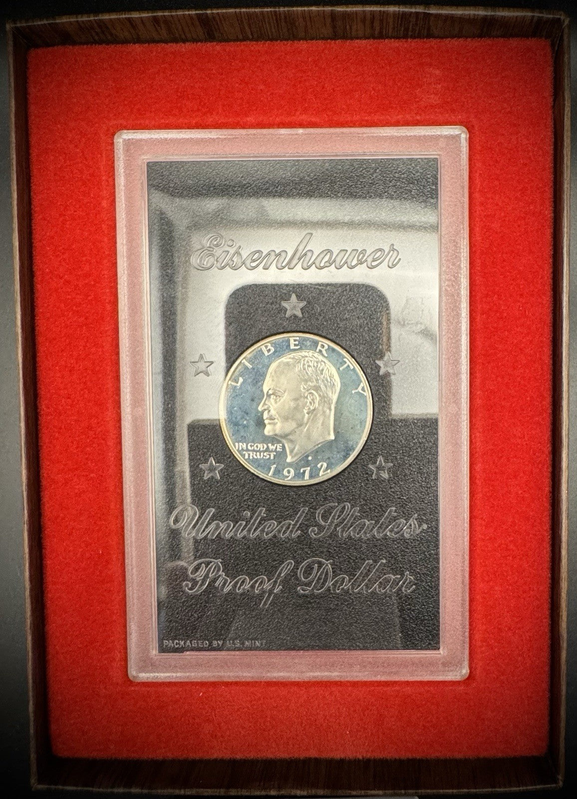 1972-S Eisenhower PROOF 40% Silver Dollar In Brown GSA Packaging .400 Fine3