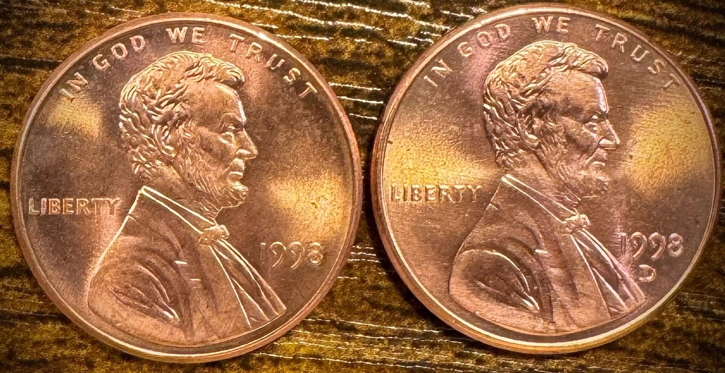 1998 P & D Lincoln Memorial Cent BU 2 Coin Set From Original Rolls0