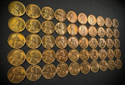 1955-S Lincoln Wheat Cent Penny RED LUSTROUS Uncirculated Roll Of 50 Coins5