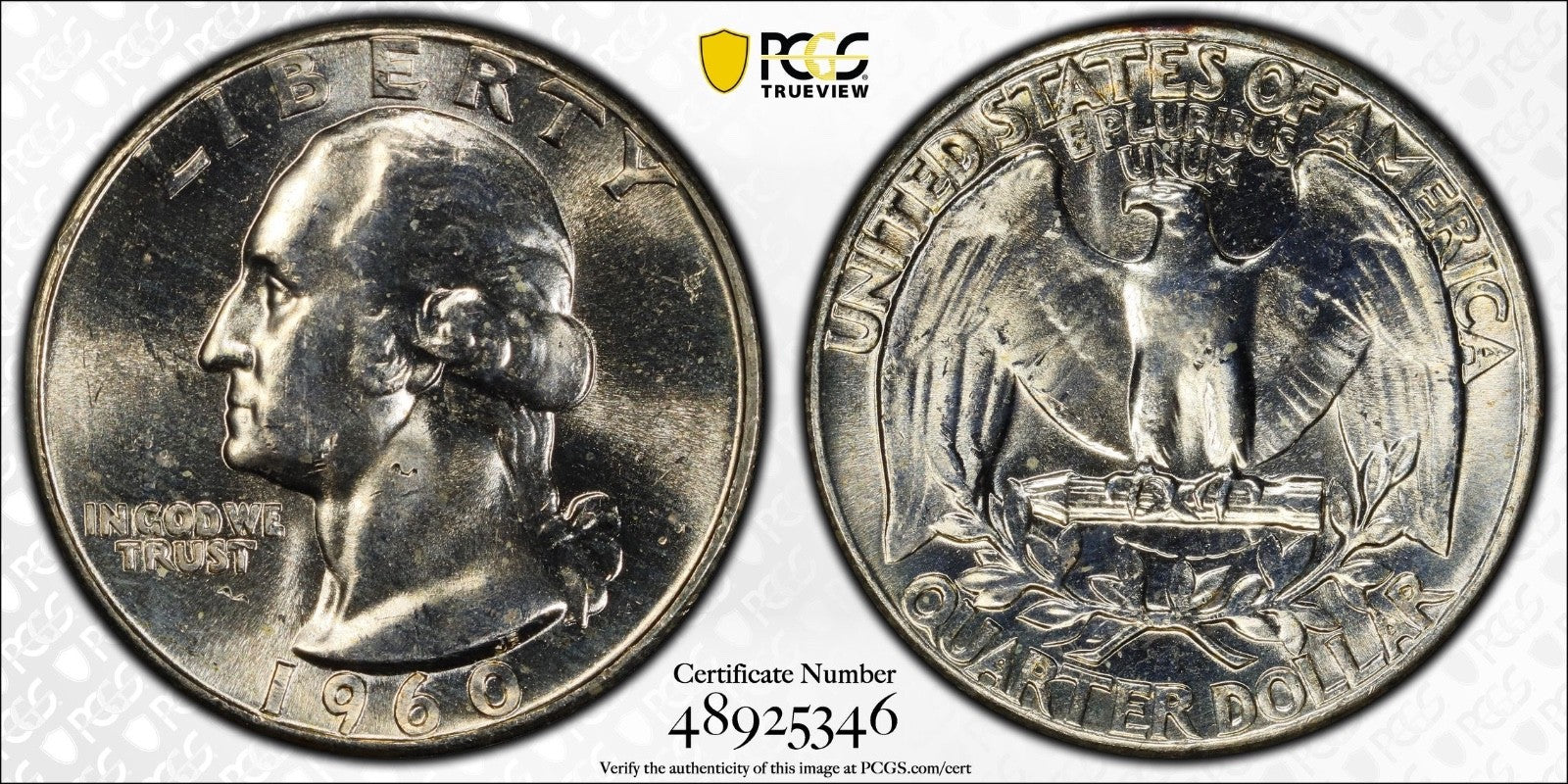 1960 Silver Washington Quarter PCGS MS64 FS-901 Type B Reverse TRUE VIEW0