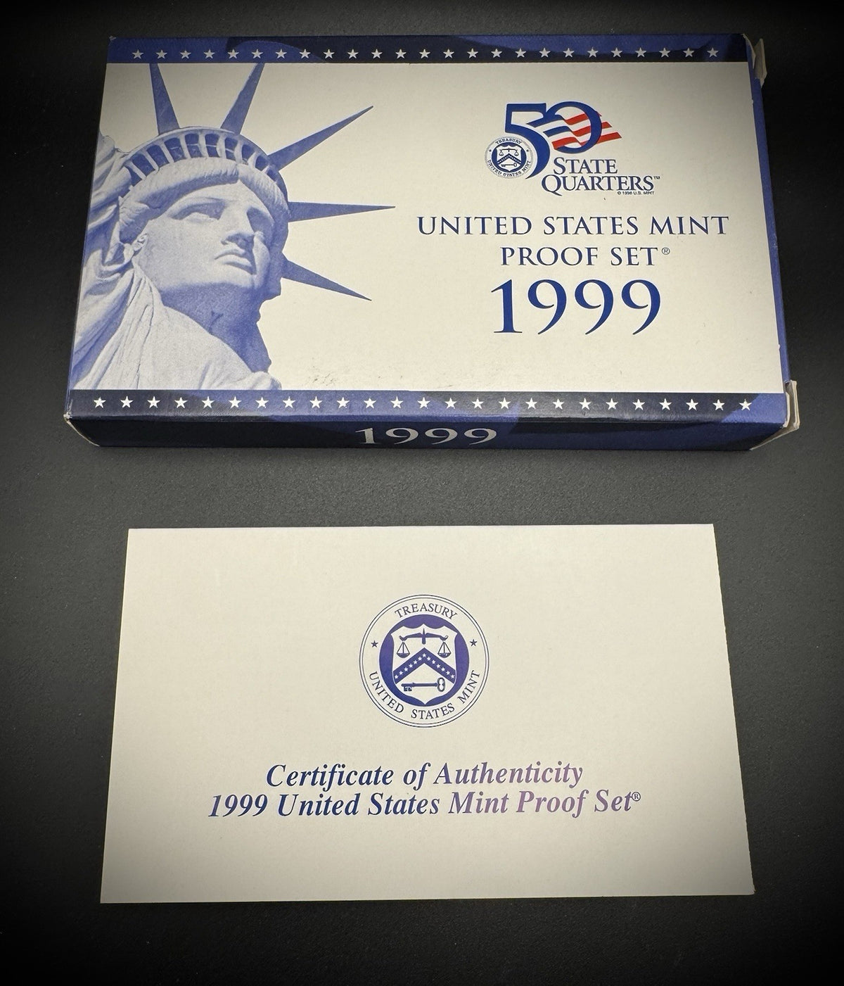 1999-S State Quarter GEM PROOF Clad 5 Coin Set w 1999 US Mint Box and COA3