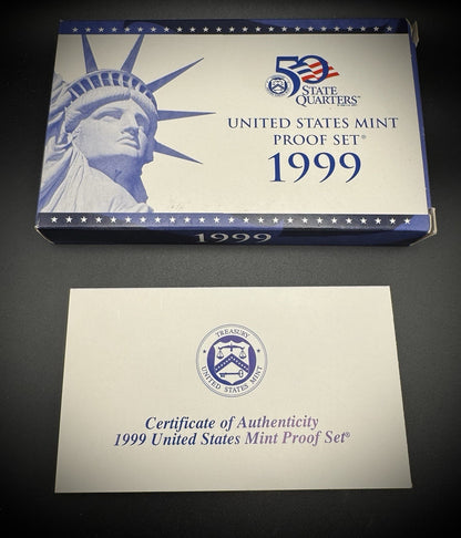 1999-S State Quarter GEM PROOF Clad 5 Coin Set w 1999 US Mint Box and COA3